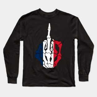 Skeleton Middle Finger France Flag T-Shirt Long Sleeve T-Shirt